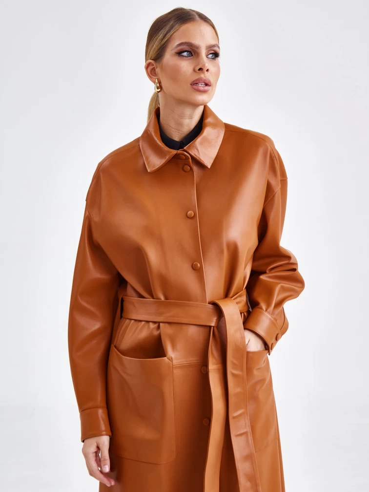 Женский кожаный плащ рубашка премиум класса 04, виски, размер 48, артикул 25710-6