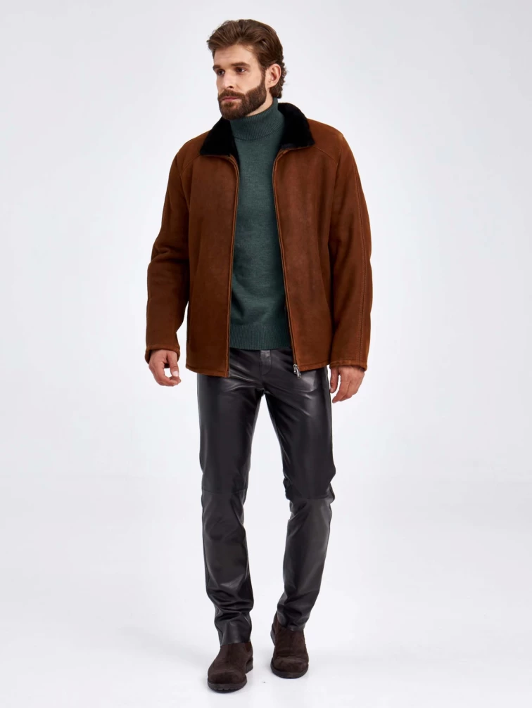 Короткая замшевая дубленка для мужчин 2240, коричневая, размер 48, артикул 29380-5