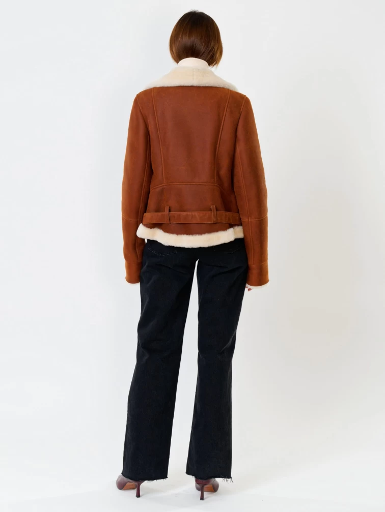 Короткая женская дубленка косуха из керли 201, табачно-рыжая, размер 44, артикул 61922-4