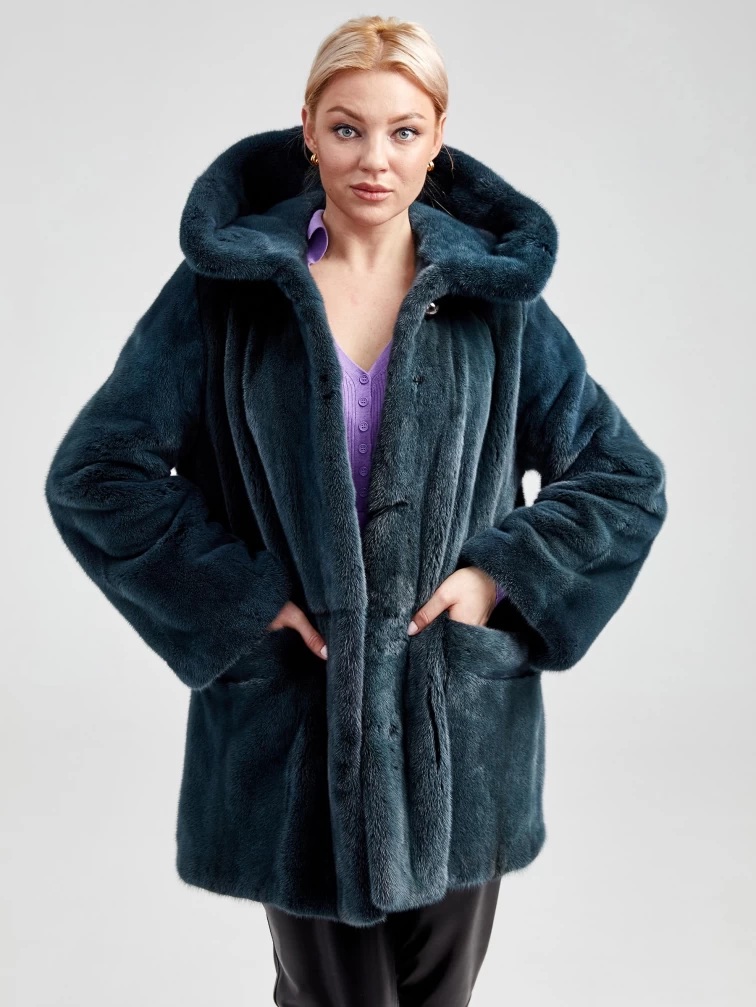 Зимний комплект женский: Шуба из меха норки Nina + Брюки 02, зеленый/черный, р. 52, арт. 111370-2