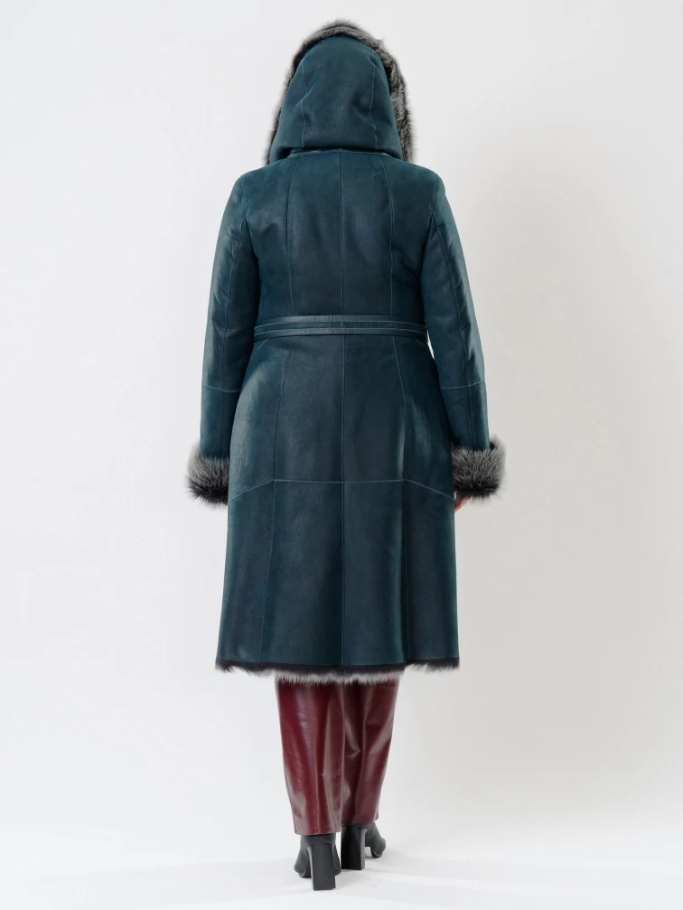 Длинная дубленка из тосканы с капюшоном для женщин 132, синяя, размер 44, артикул 62110-2