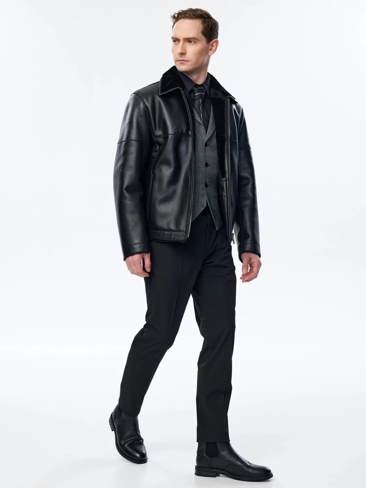 Короткая мужская дубленка премиум класса 140(пр), черная, размер 52, артикул 71421-1