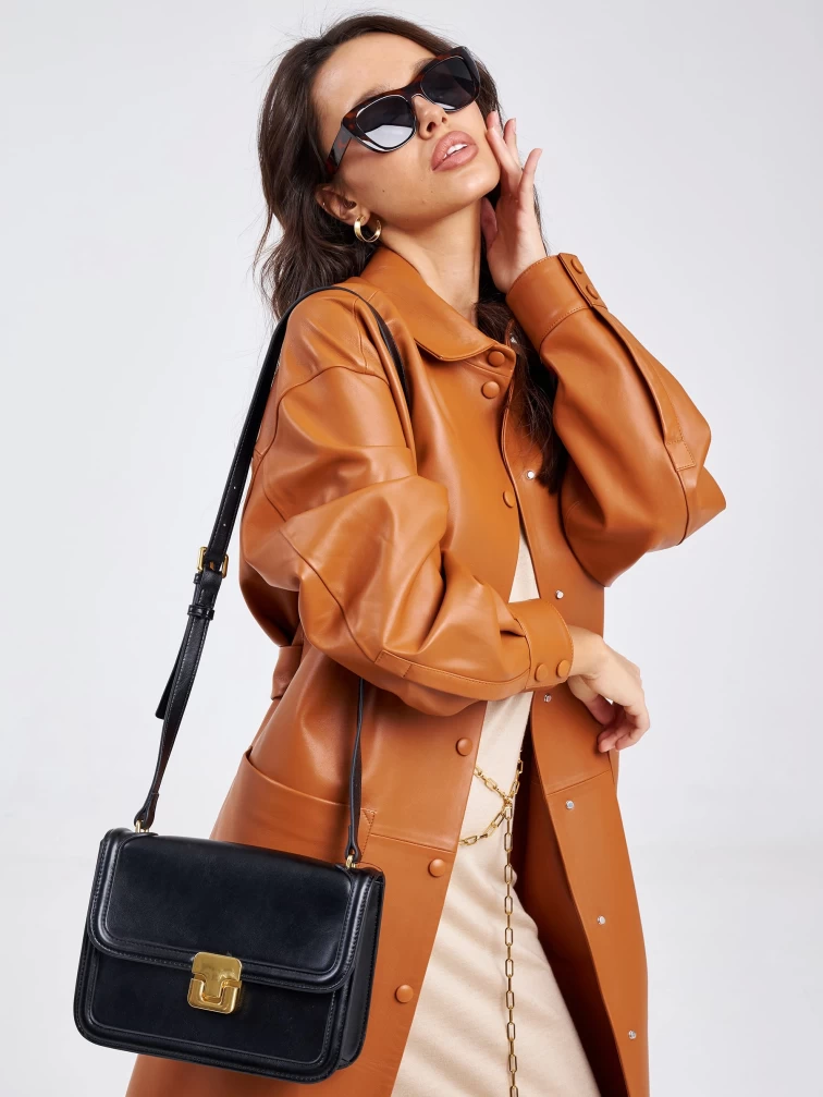 Кожаное женское платье рубашка из натуральной кожи премиум класса 04, виски, размер 48, артикул 23190-1