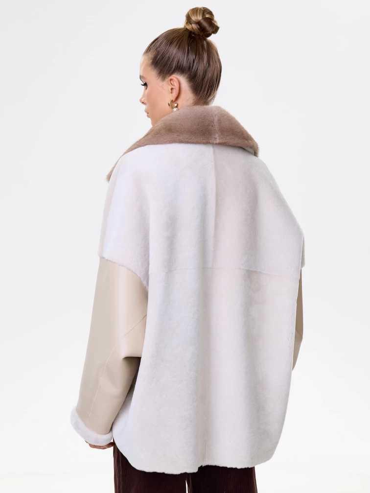 Короткая женская дубленка с норковым воротником премиум класса 2034, бежевая, размер 52, артикул 64180-5