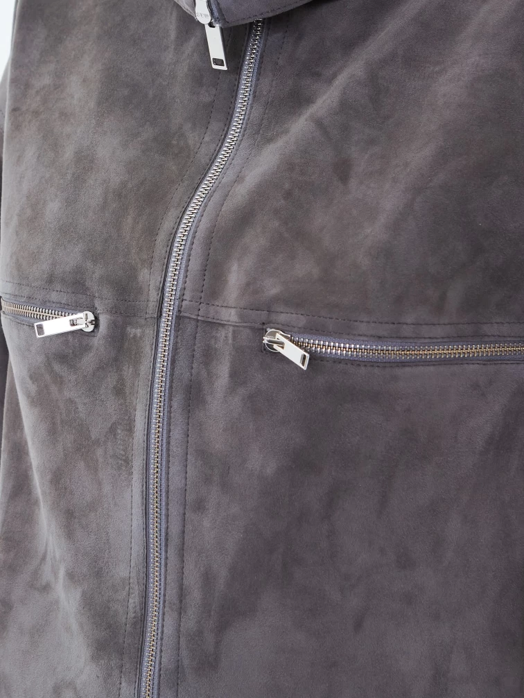 Удлиненная женская замшевая куртка премиум класса 3084з, серая, размер 46, артикул 24680-2