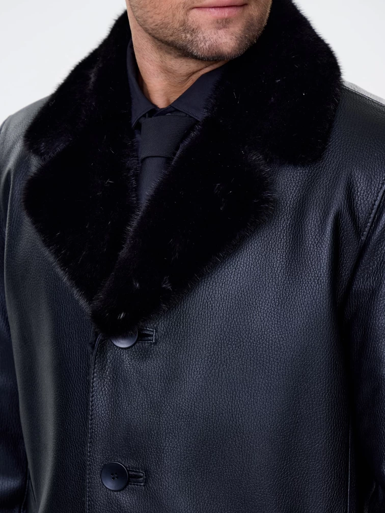 Мужская кожаная дубленка с норковым воротником премиум класса 21/1мех, черная, размер 50, артикул 71580-2