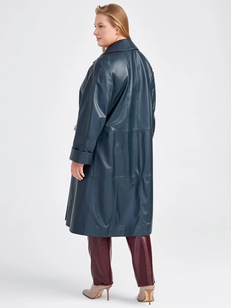 Кожаное двубортное женское пальто премиум класса 3012, синее, размер 56, артикул 25670-4