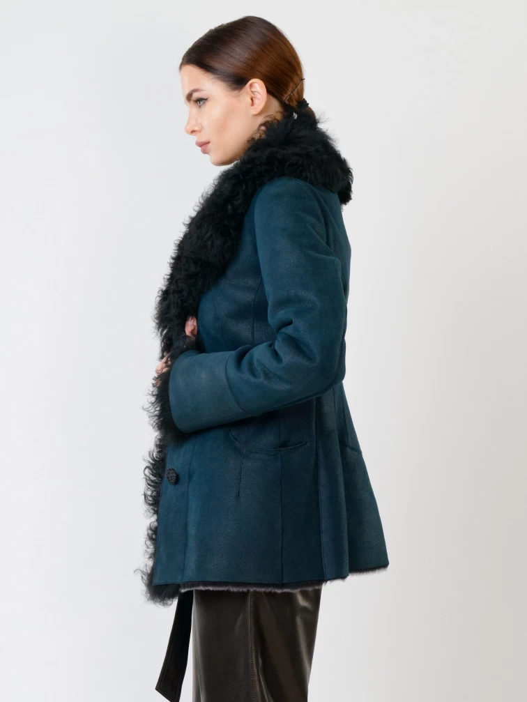 Короткая женская дубленка с овчиной тиградо 289, синяя, размер 42, артикул 61780-1