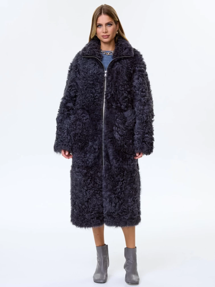 Длинная женская дубленка из натуральной овчины тиградо премиум класса 2025, темно-серая, размер 44, артикул 64210-4