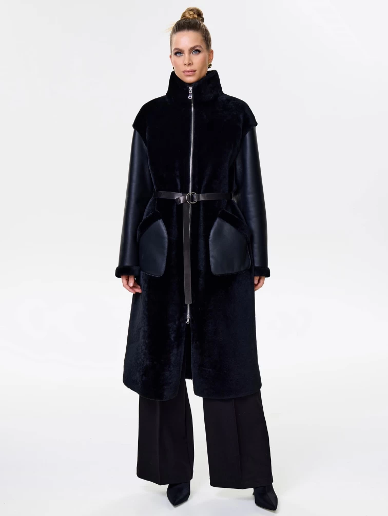 Длинная дубленка на молнии для женщин премиум класса 2050, черная, размер 50, артикул 62480-4