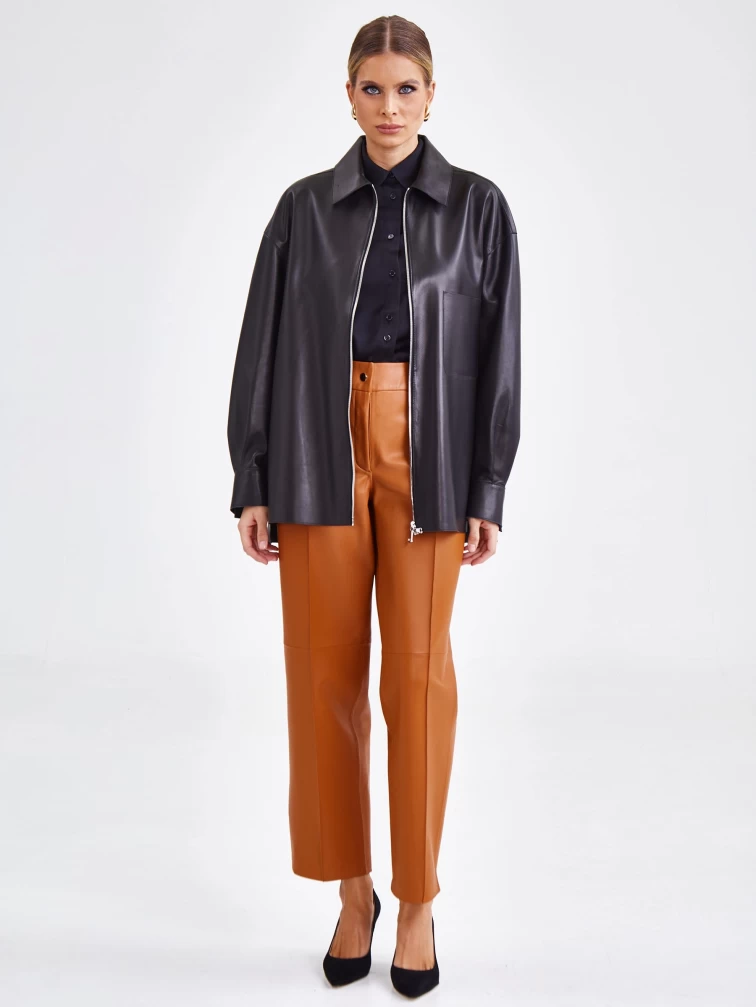 Кожаная женская куртка на молнии премиум класса 03, черная, размер 44, артикул 24750-0