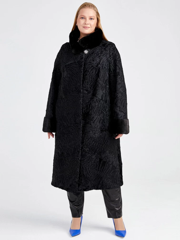Женская шуба из меха каракуля с мехом норки Надежда(сн) _1, черная, размер 60, артикул 22830-3