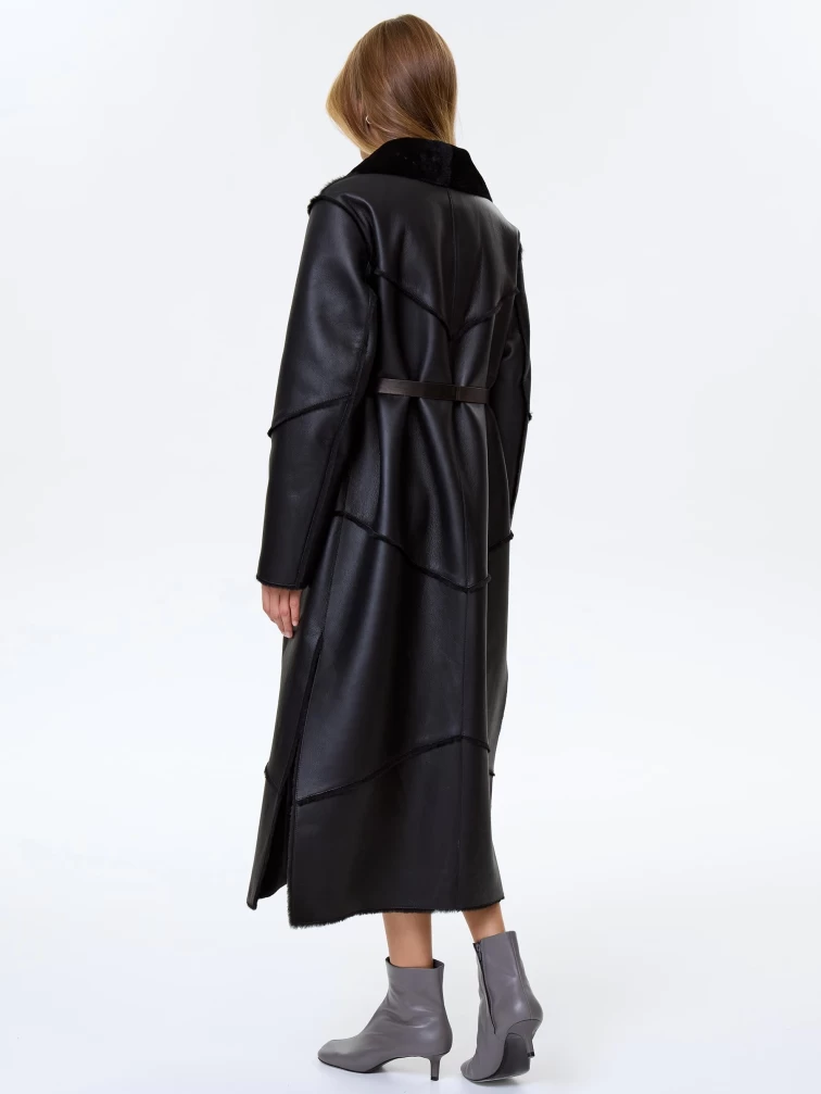 Длинная классическая женская дубленка премиум класса 2054, черная, размер 48, артикул 64170-5