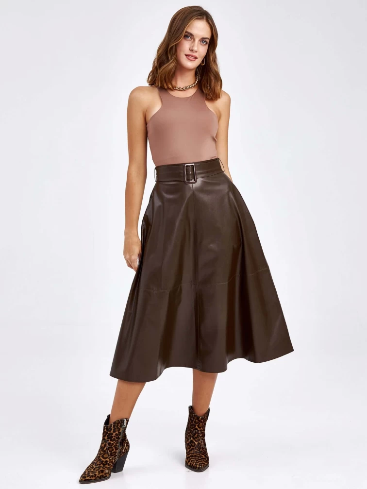 Женские кожаная юбка из экокожи 4820748, коричневая, размер 44, артикул 85790-0