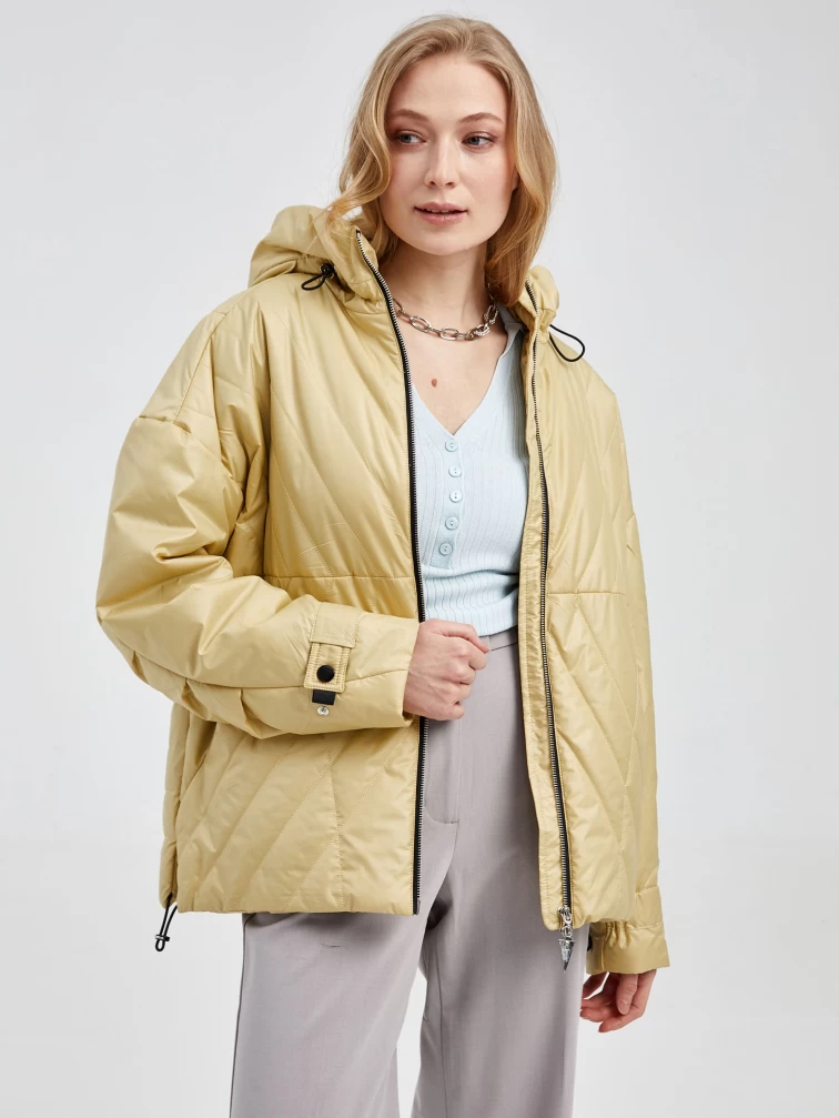 Текстильная женская утепленная куртка с капюшоном 20007, лимонная, размер 42, артикул 25020-0