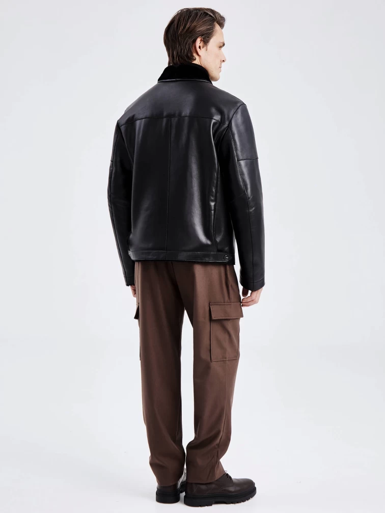 Короткая мужская дубленка премиум класса 140(пр), черная, размер 52, артикул 71420-6