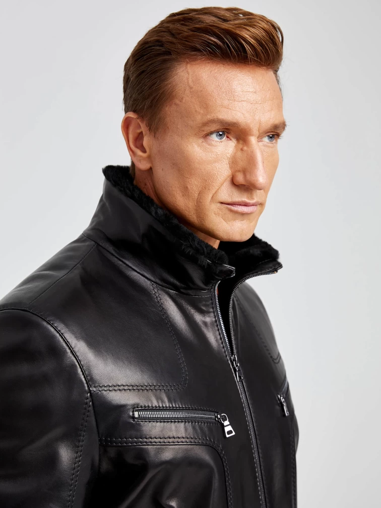 Зимняя мужская кожаная куртка на подкладке из овчины премиум классса 537мех, черная, размер 50, артикул 40411-2
