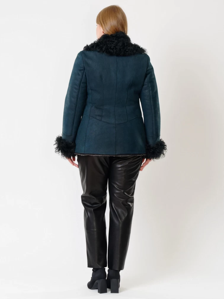 Короткая женская дубленка с овчиной тиградо 289, синяя, размер 42, артикул 62032-4