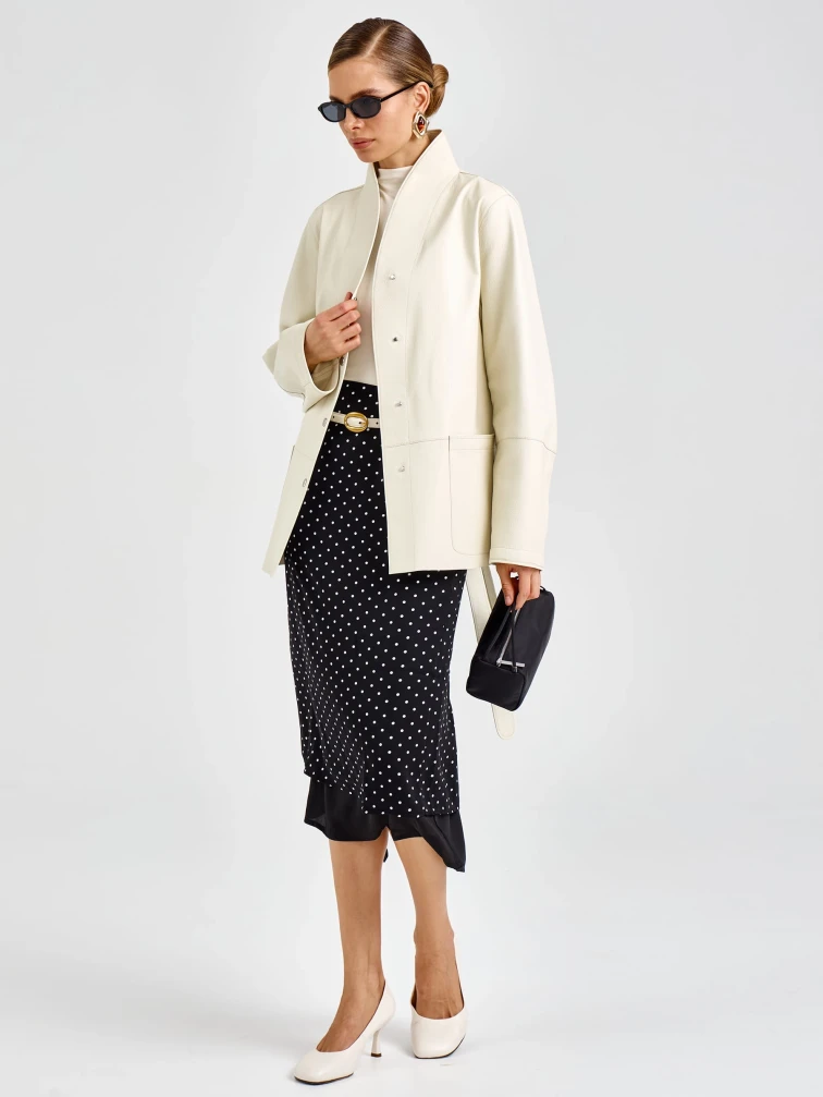 Женская белая кожаная куртка премиум класса 3105, размер 46, артикул 92150-7