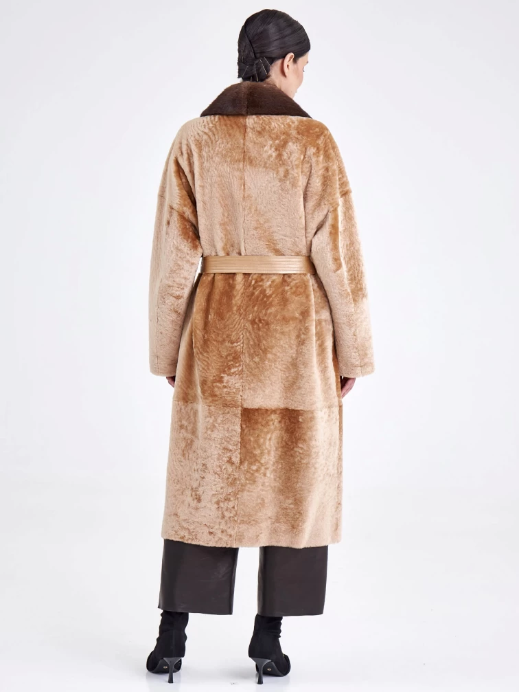 Двубортная двусторонняя женская дубленка из астрагана с мехом норки премиум класса 2017, бежевая, размер 46, артикул 62761-7