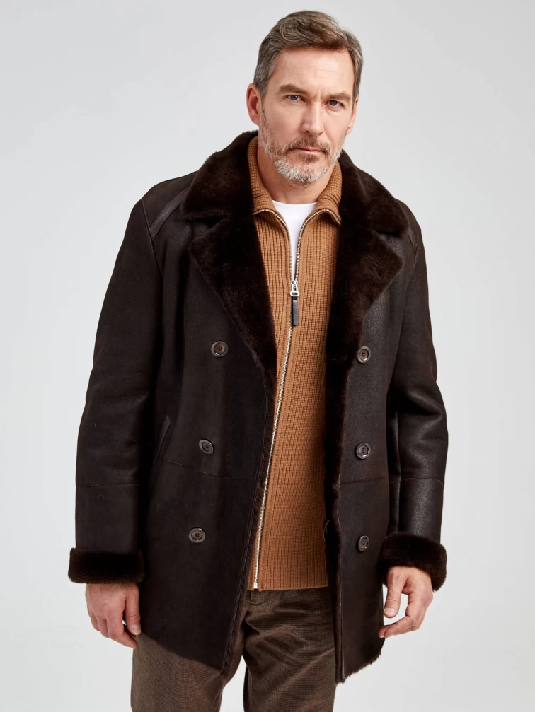 Дубленка двубортная классическая мужская 422, коричневая, размер 58, артикул 70872-5