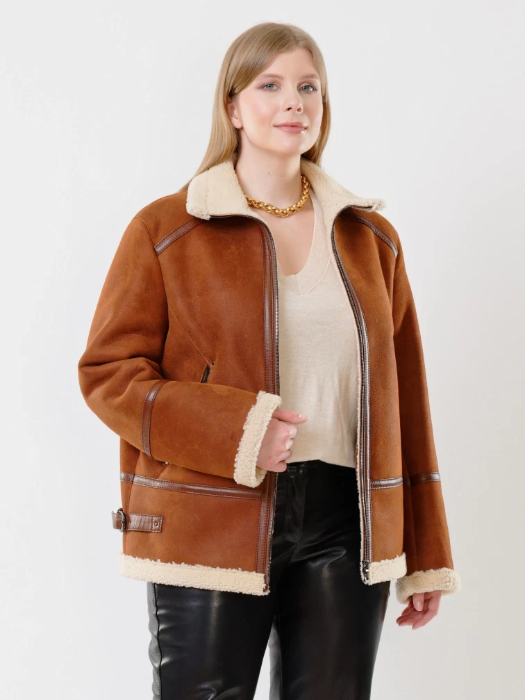 Женская куртка авиатор из натуральной овчины 204, табачно-рыжая, размер 48, артикул 24160-2