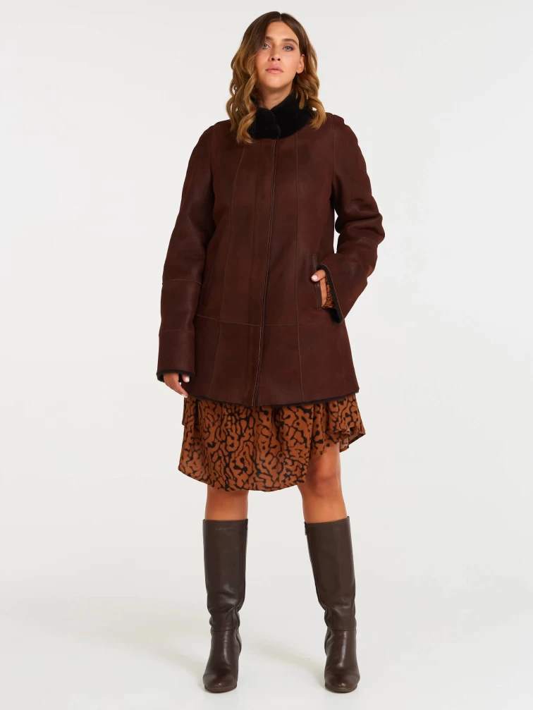 Женская дубленка на молнии с воротником стойкой 267, виски, размер 44, артикул 61441-4