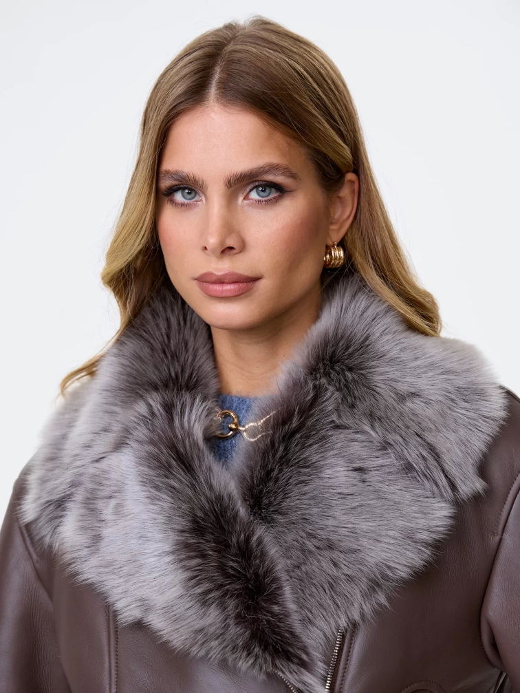 Короткое женское полупальто из натуральной овчины тоскана премиум класса 2049, коричневое, размер 44, артикул 64420-2