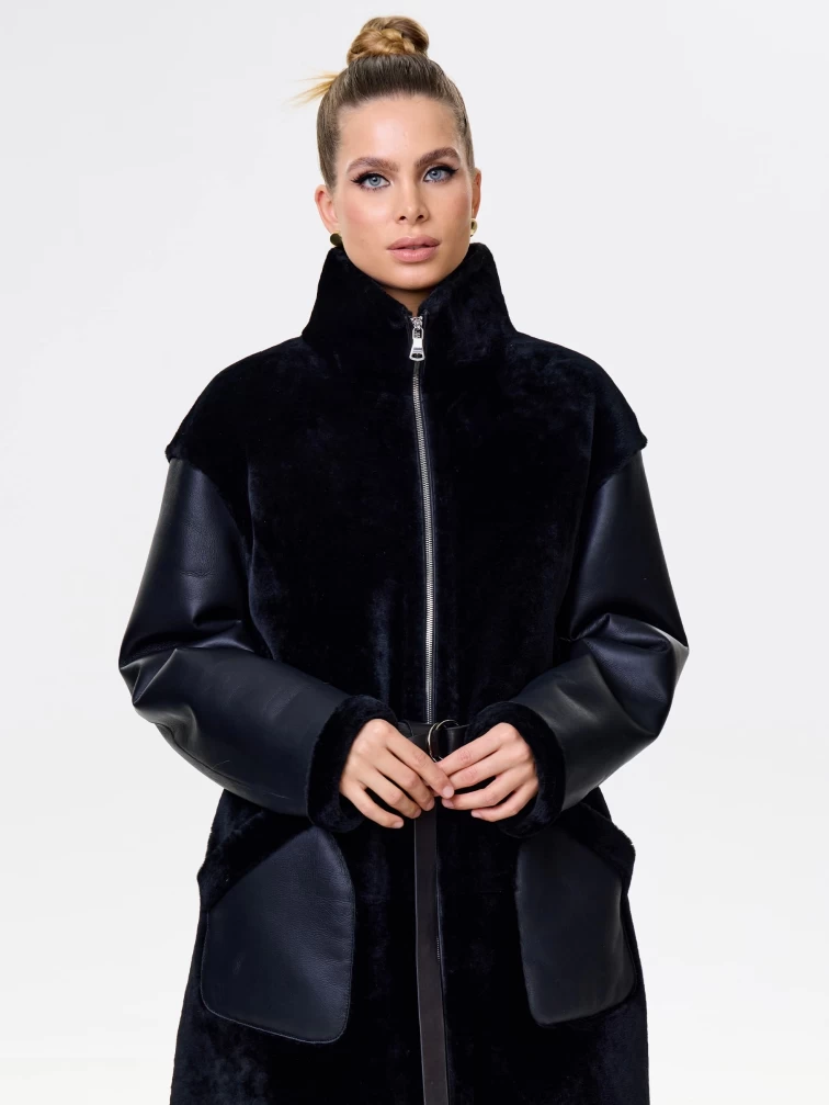 Длинная дубленка на молнии для женщин премиум класса 2050, черная, размер 50, артикул 62480-6