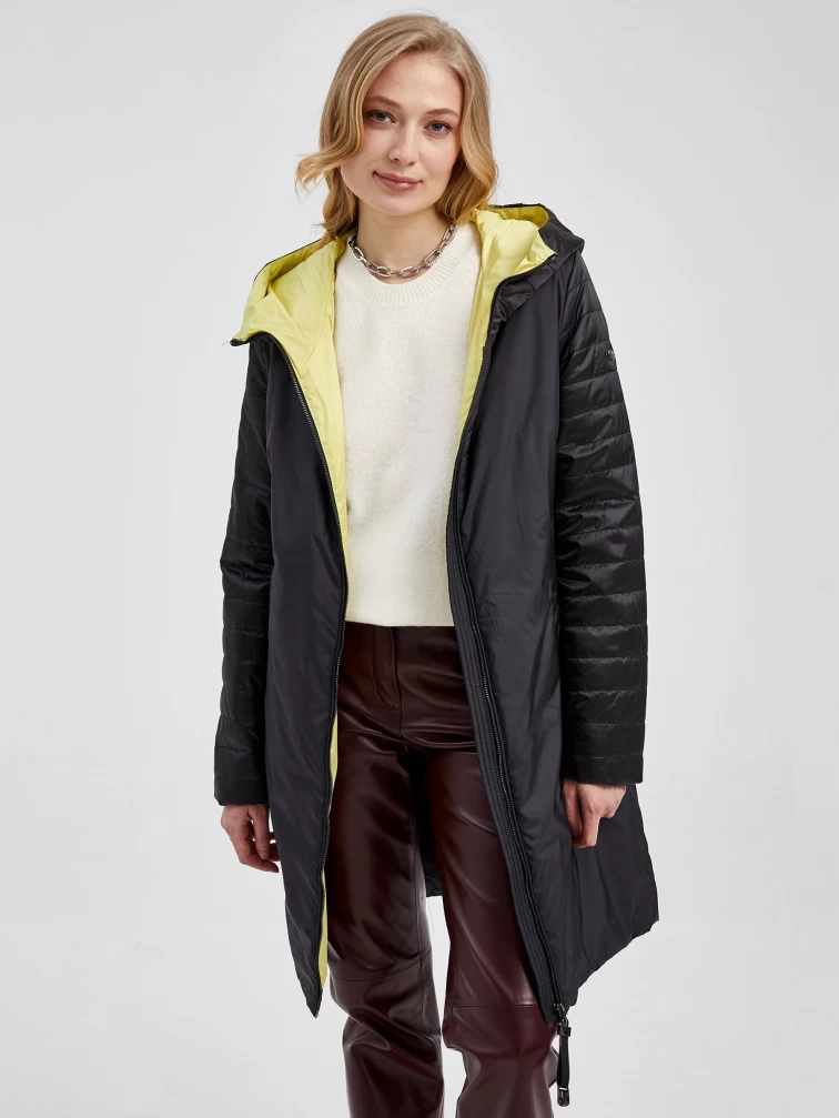 Текстильный двусторонний женский пуховик с капюшоном 21380 , черный, размер 42, артикул 25140-2