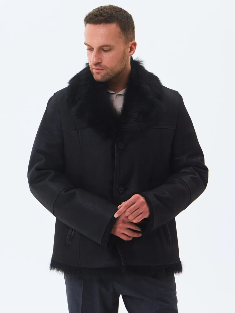 Короткая мужская дубленка из тосканы премиум класса Мишель, черная, размер 52, артикул 70631-0