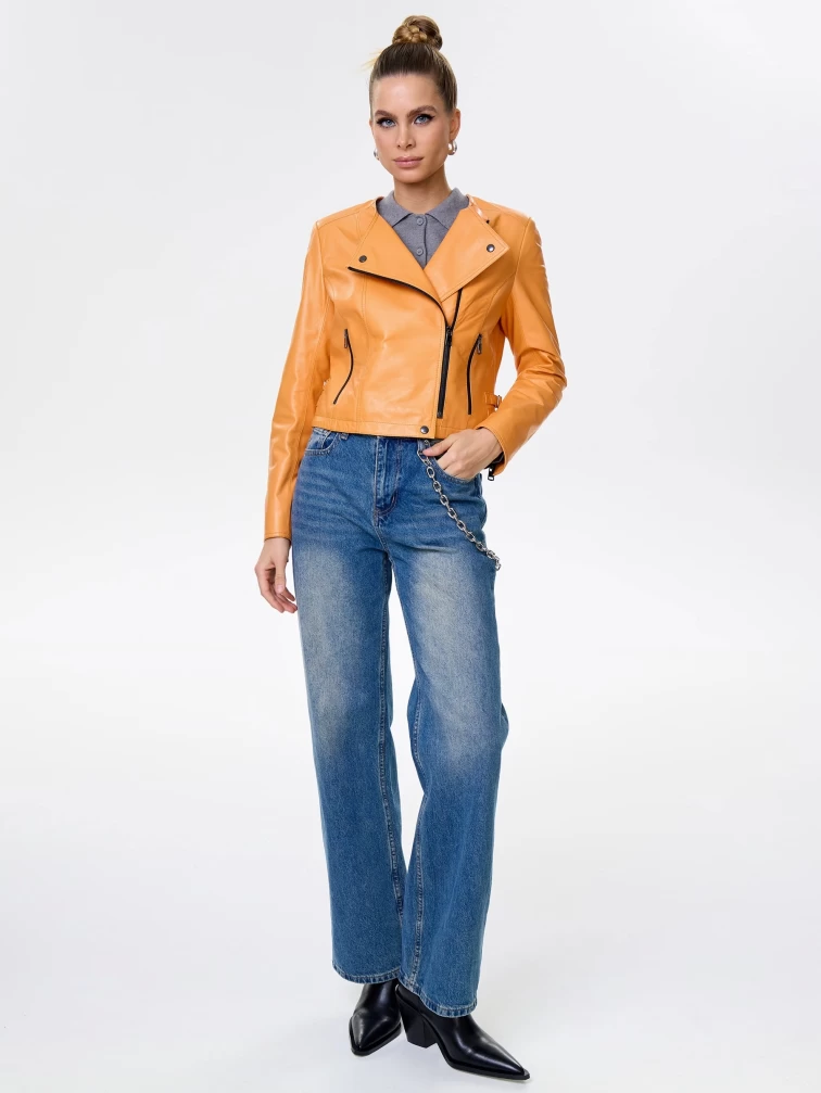 Оранжевая кожаная косуха для женщин 389, размер 46, артикул 90441-6