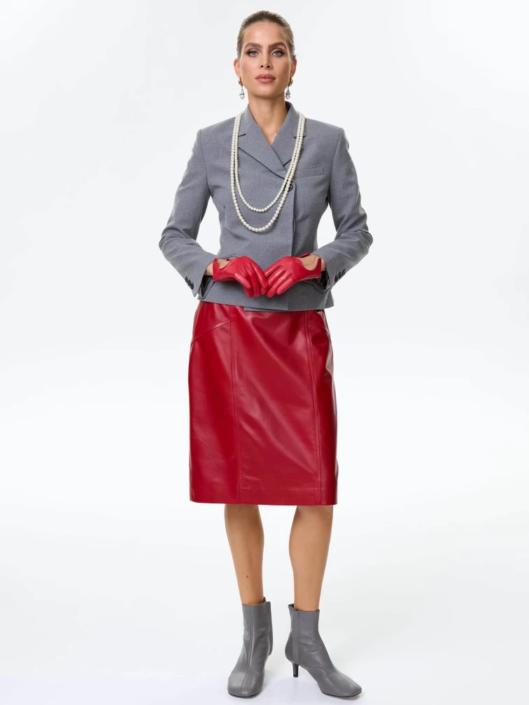 Юбка карандаш из натуральной кожи 06, красная, размер 46, артикул 85380-0