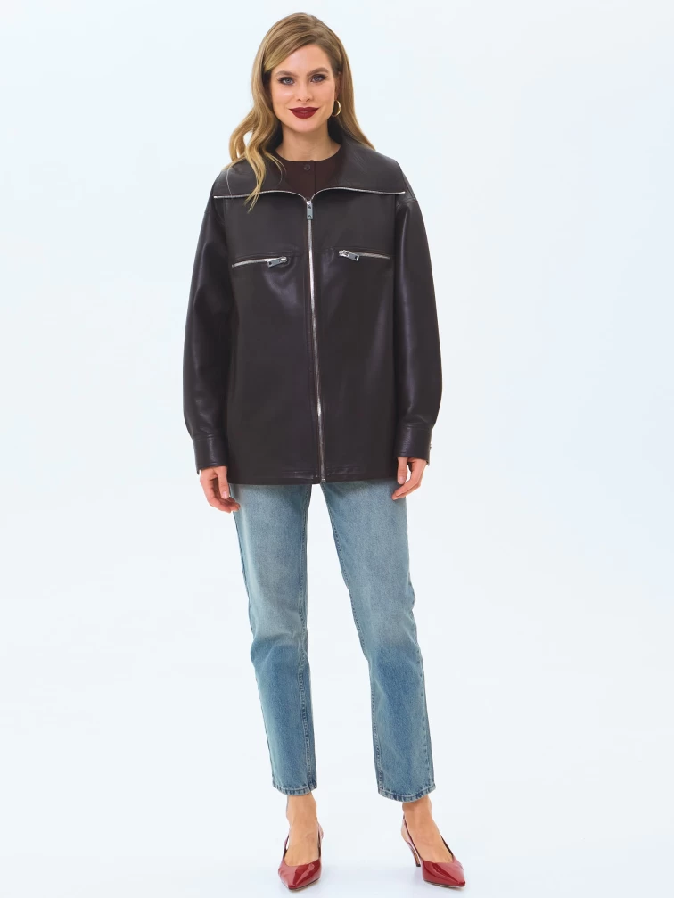 Кожаная куртка премиум класса для женщин 3084, коричневая, размер 48, артикул 24360-6