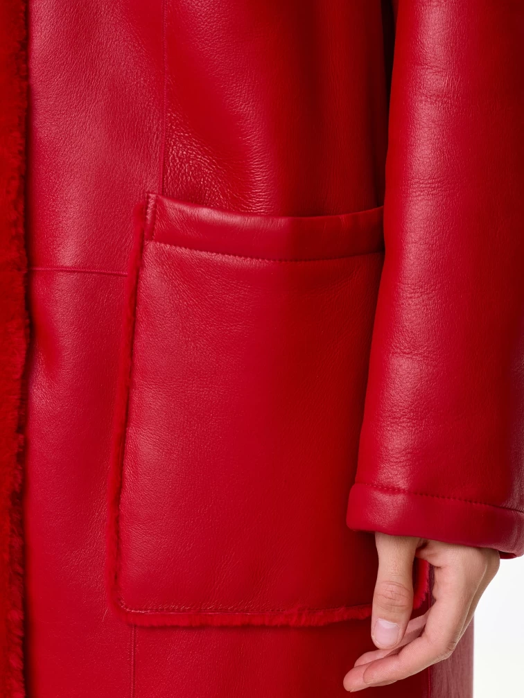 Длинная женская дубленка оверсайз премиум класса 2002, красная, размер 44, артикул 62441-3