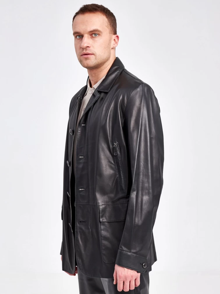 Кожаная рубашка мужская из натуральной кожи 093235, черный, размер 52, артикул 130030-3