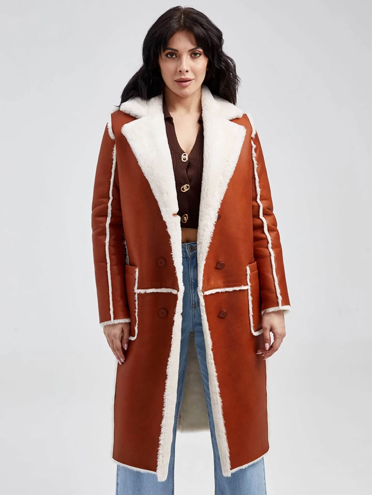 Женская длинная двубортная дубленка 2000_1, виски, размер 48, артикул 62530-0