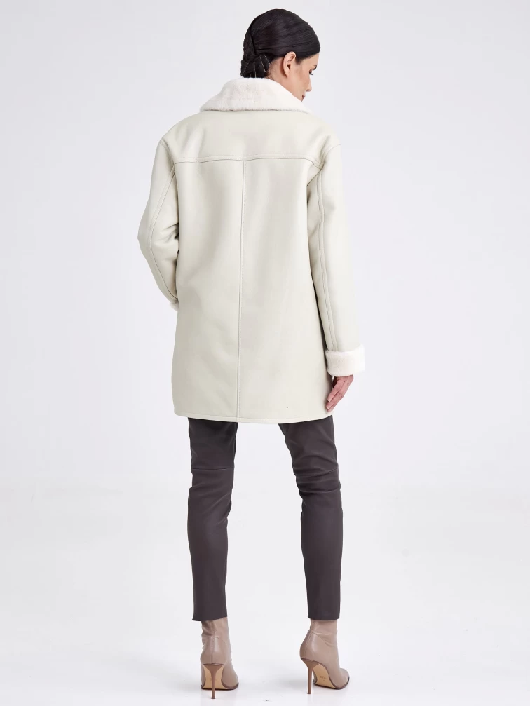 Короткая женская дубленка пиджак с поясом премиум класса 2011, белая, размер 48, артикул 62670-2