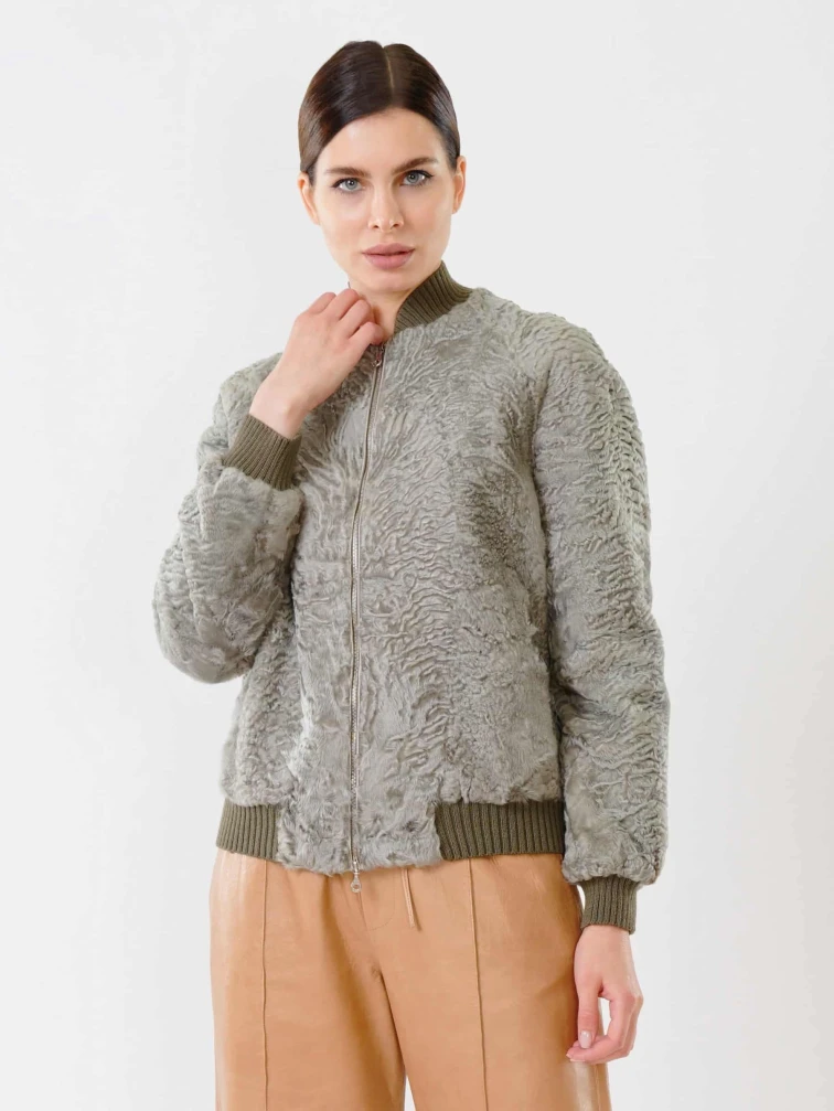 Бомбер из каракуля женский 17105, мятный, размер 40, артикул 22600-5