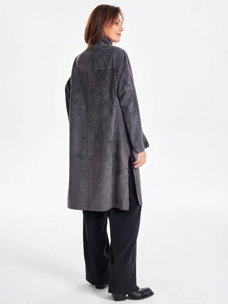 Стильное замшевое пальто оверсайз для женщин премиум класса 3041з, серое, размер 54, артикул 64100-1