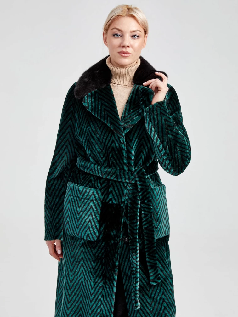 Зимний комплект женский: Дубленка 2003 + Брюки 03, зеленый/оливковый, р. 46, арт. 111307-6