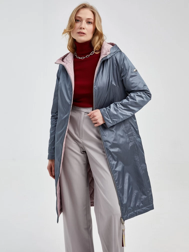 Женский текстильный двусторонний пуховик с капюшоном 21330, пудровый, размер 42, артикул 25170-6