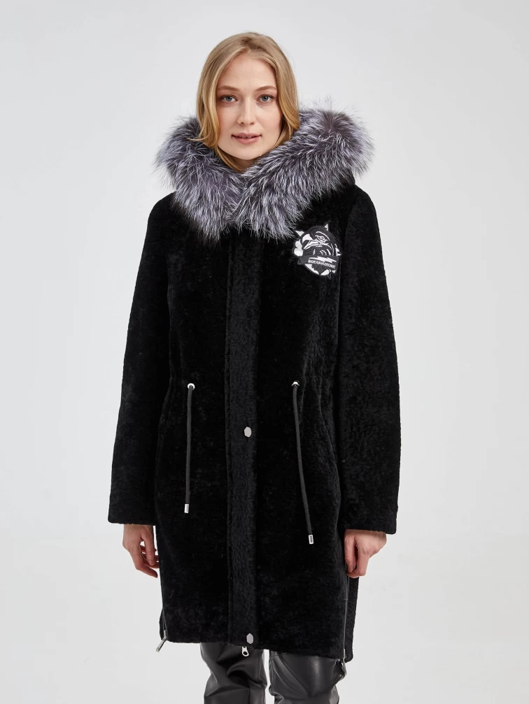Женское шерстяное полупальто с мехом чернобурки 844sf, черное, размер 46, артикул 25220-0