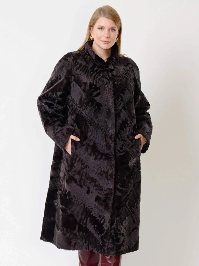 Длинная женская каракулевая шуба Елизавета(с), коричневая, размер 56, артикул 22680-0