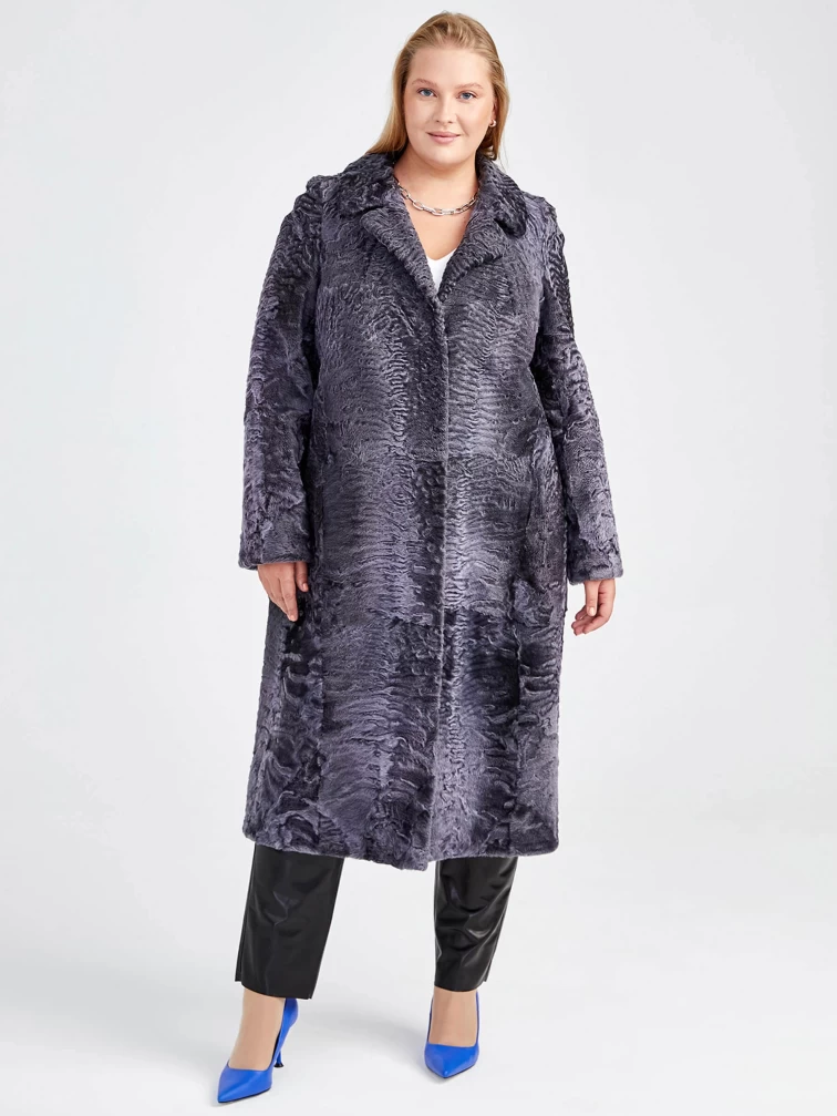 Женская длинная шуба из меха каракуля Лола(в), серая, размер 50, артикул 22790-3