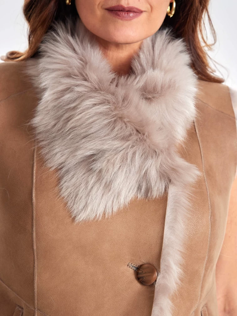 Меховой жилет из тосканы премиум класса для женщин 06, бежевый, размер 48, артикул 63330-3