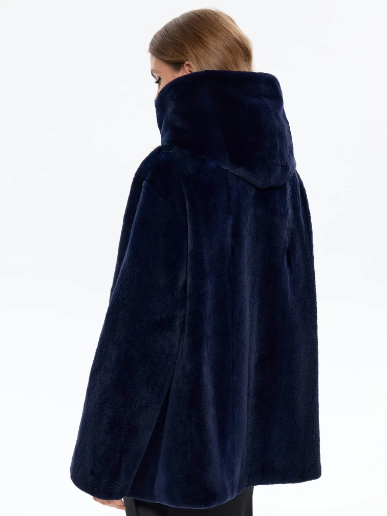 Синяя женская норковая шуба с капюшоном Жанет, размер 54, артикул 65160-5