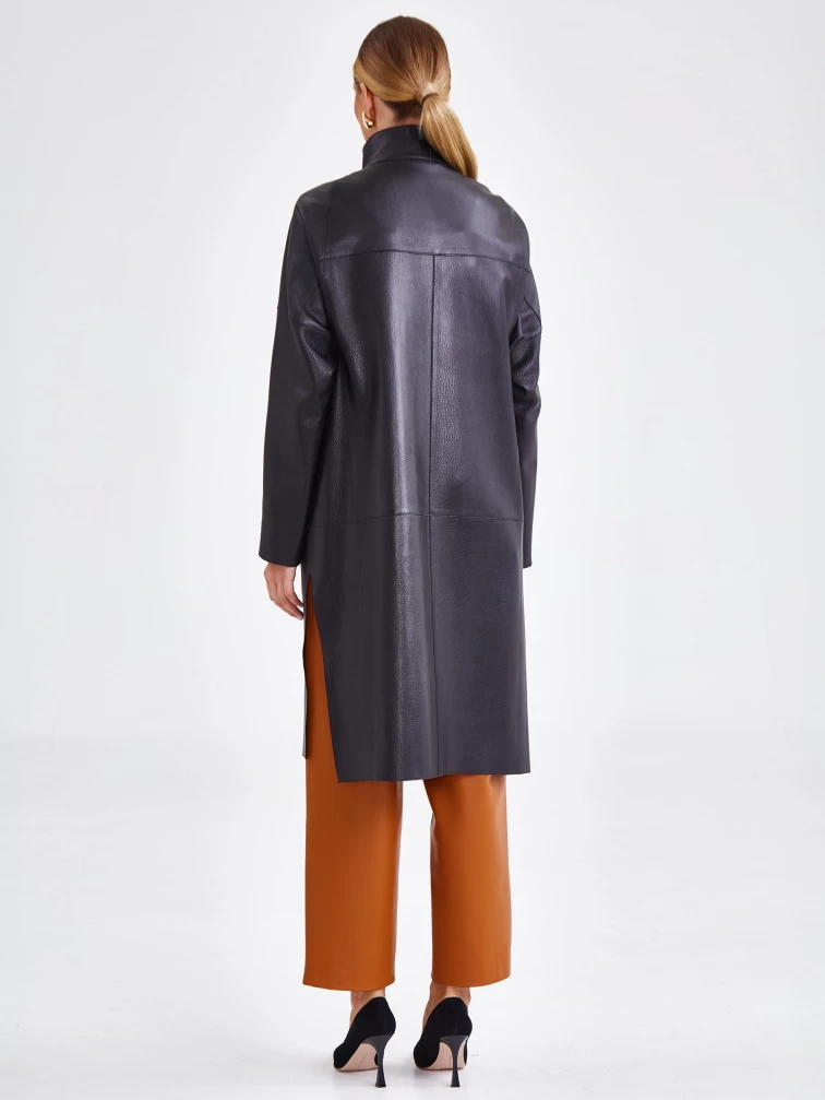 Женский кожаный плащ на молнии премиум класса 3041, черный, размер 48, артикул 91891-6