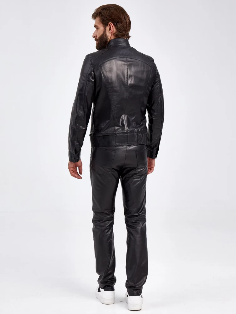 Кожаная куртка бомбер для мужчин 527, черная, размер 50, артикул 29240-2