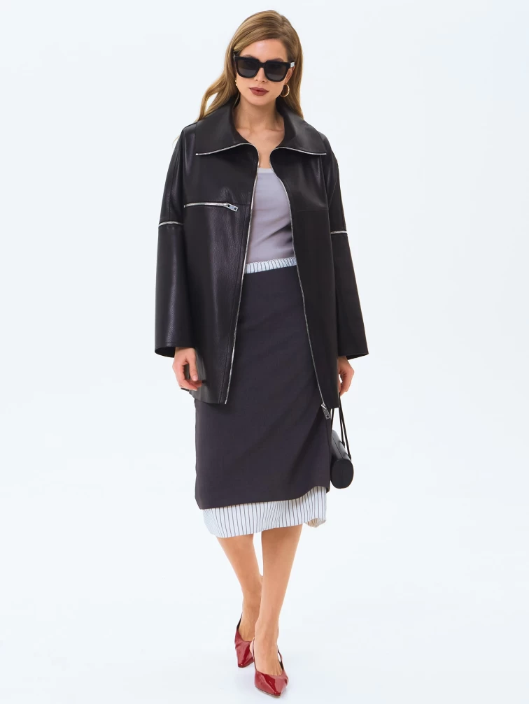 Кожаная куртка премиум класса для женщин 3088, черная, размер 46, артикул 24330-0